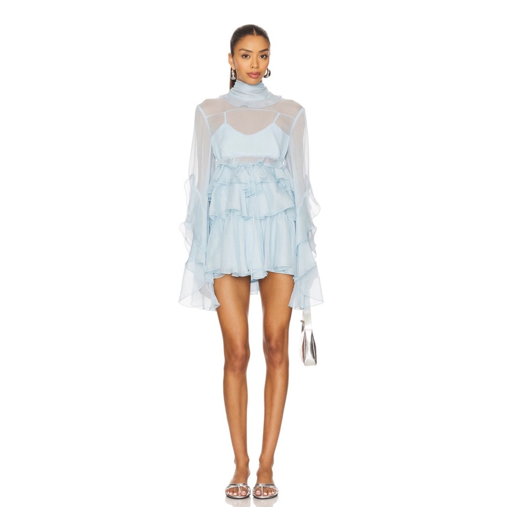Free People X Revolve Anyssa Ruffle Mini Dress in Light Blue